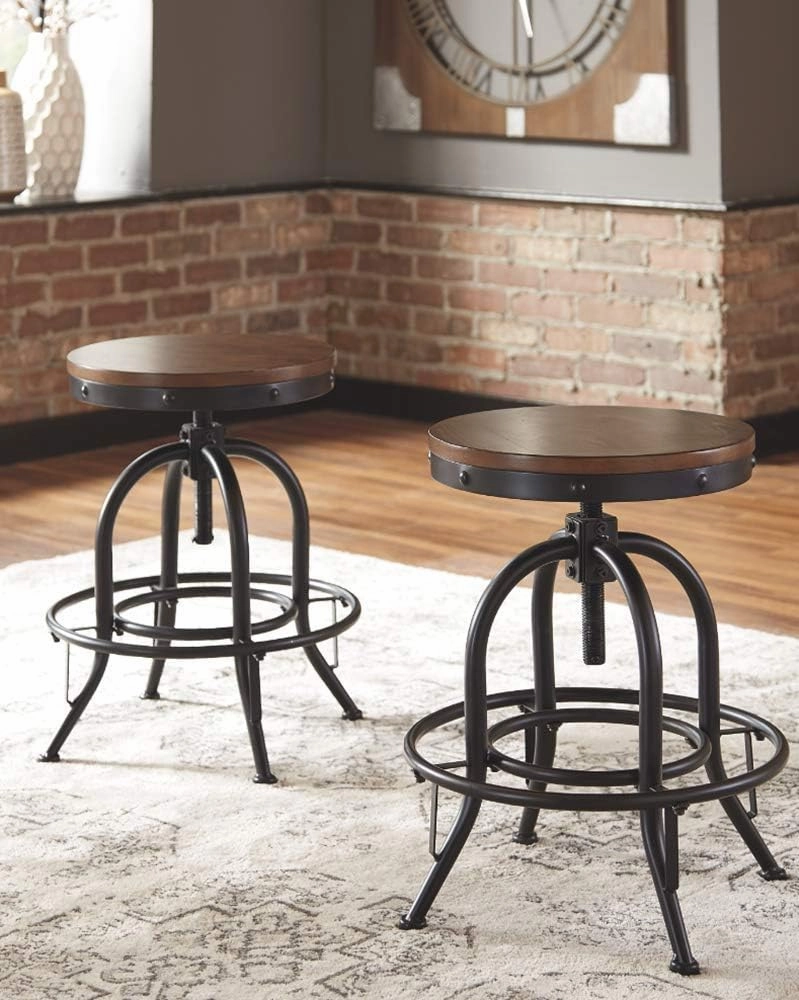 Signature Design by Ashley Valebeck Industrial Adjustable Height Swivel Barstool, 2 Count, Brown