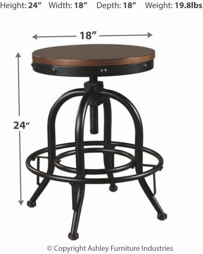 Signature Design by Ashley Valebeck Industrial Adjustable Height Swivel Barstool, 2 Count, Brown