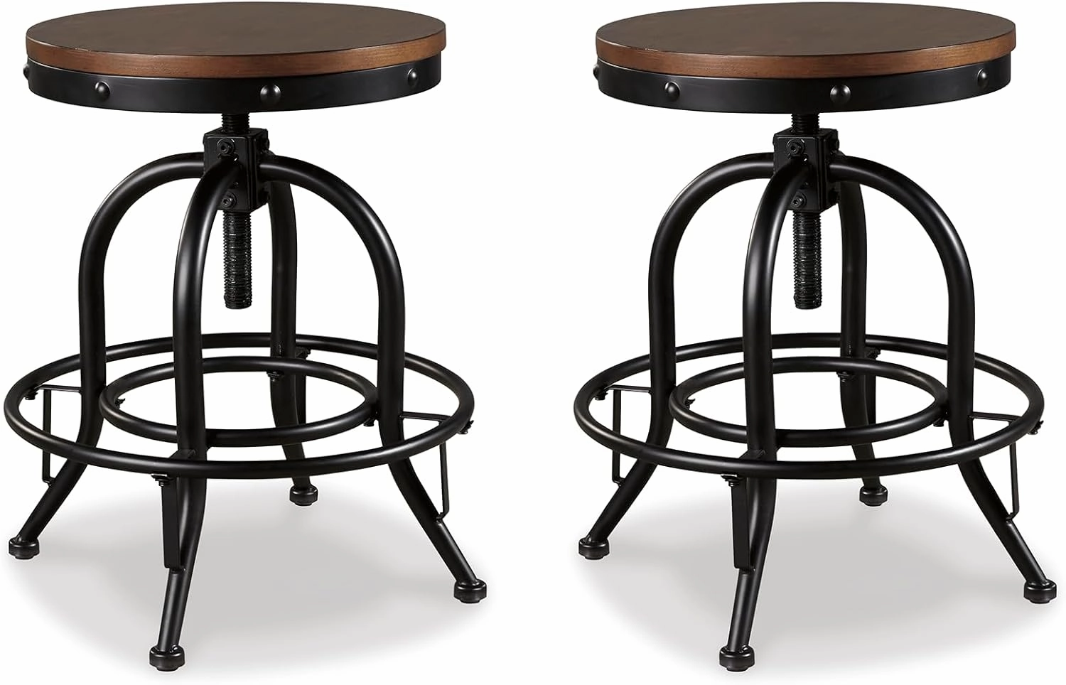Signature Design by Ashley Valebeck Industrial Adjustable Height Swivel Barstool, 2 Count, Brown
