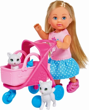 Simba Evi Love Cat 105733348 Buggy with Two Cats in Cat Buggy, Removable Bag, Accessories, Dressing Doll, 12 cm, for Children from 3 Years