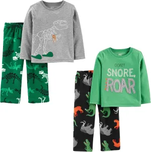 Simple Joys by Carter's Boys and Toddlers' 4-Piece Pajama Set (Cotton Top & Fleece Bottom)