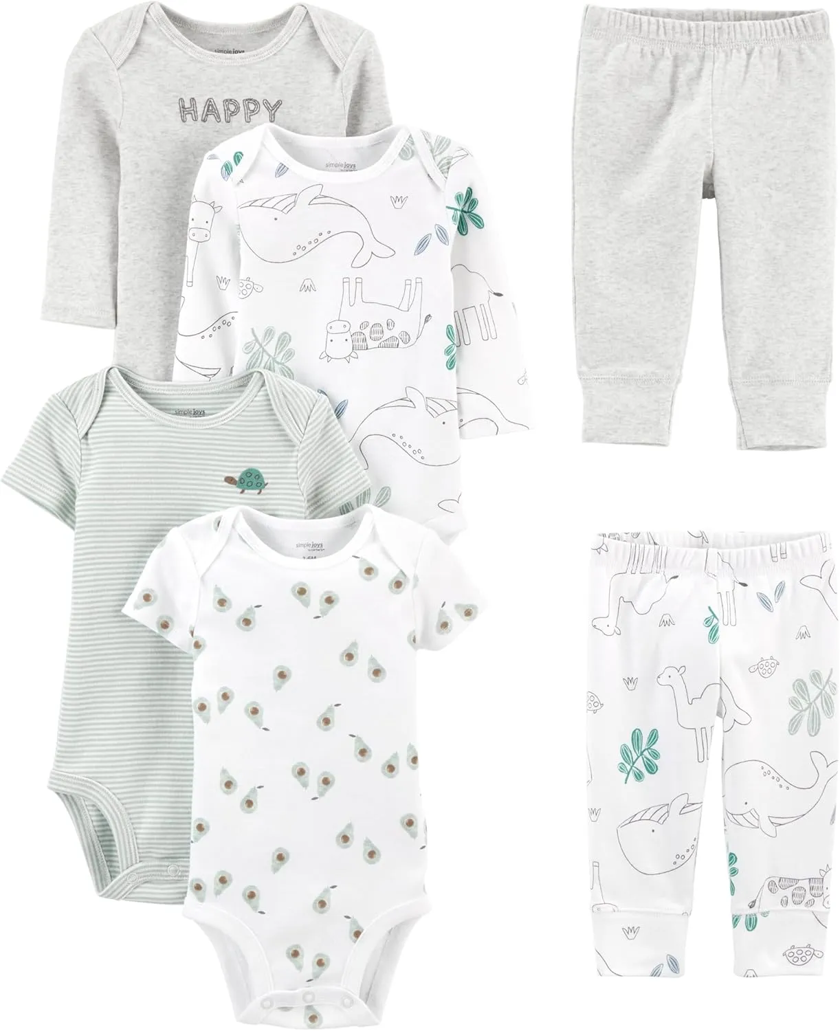 Simple Joys by Carter's unisex-baby 6-piece Bodysuits (Short and Long Sleeve) and Pants Set