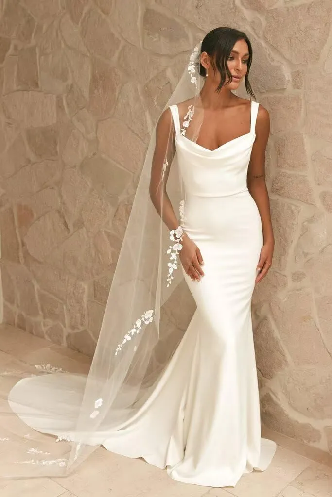 Simple Wedding Dresses for Bride Sexy Mermaid Lace Long Sleeve Bridal Dress for Bride with Train