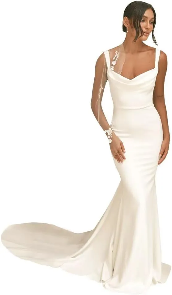 Simple Wedding Dresses for Bride Sexy Mermaid Lace Long Sleeve Bridal Dress for Bride with Train