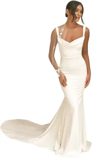 Simple Wedding Dresses for Bride Sexy Mermaid Lace Long Sleeve Bridal Dress for Bride with Train