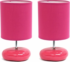 Simple Designs LT1153-PNK-2PK Petite Circle Stone Table Lamp 2 Pack Set for Bedroom, Kids Room, Office, Living Room, Nursery, Reading Nook, Pink