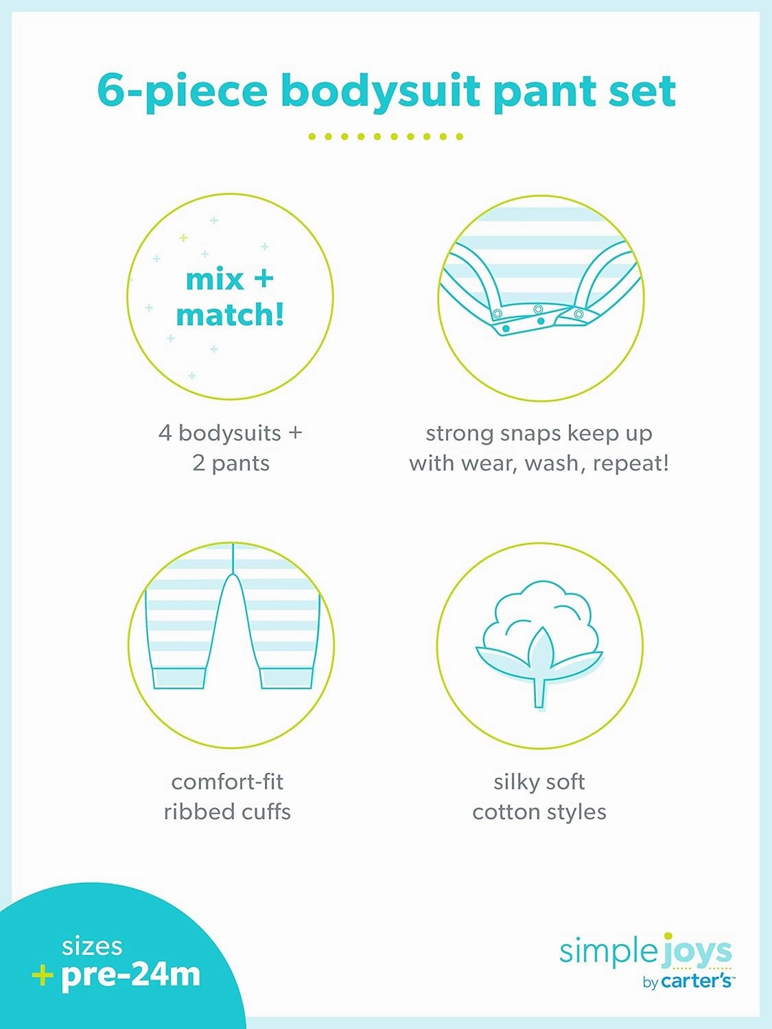 Simple Joys by Carter's Baby Boys' 6-Piece Bodysuits (Short and Long Sleeve) and Pants Set
