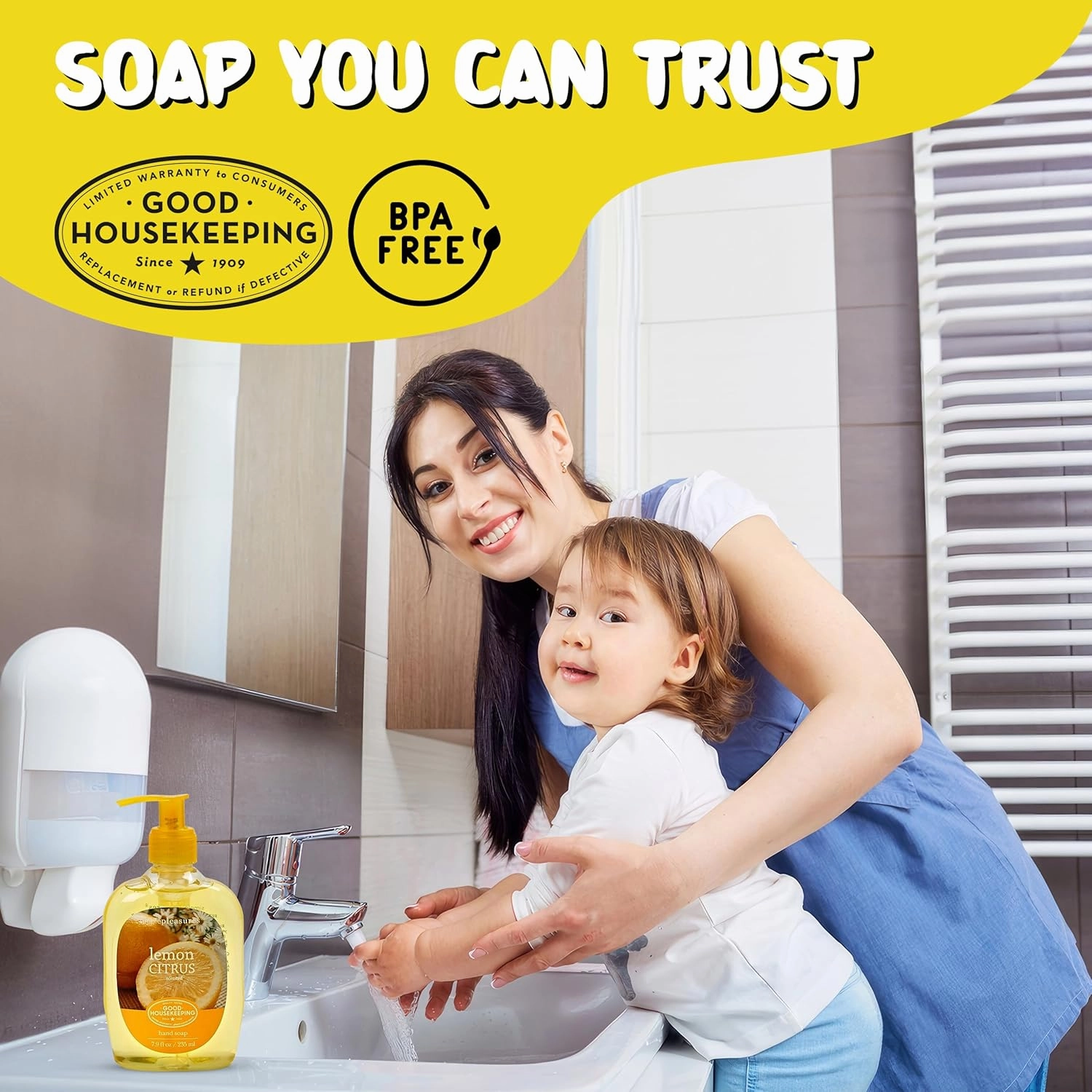 SIMPLE PLEASURES Premium Hand Soap Collection - Lemon Scent, 7.9 oz Bottle with Jumbo 59 oz Refill - Goodhousekeeping Seal Approved - Multiple Scents Lemon Hand Soap Dispenser Refills