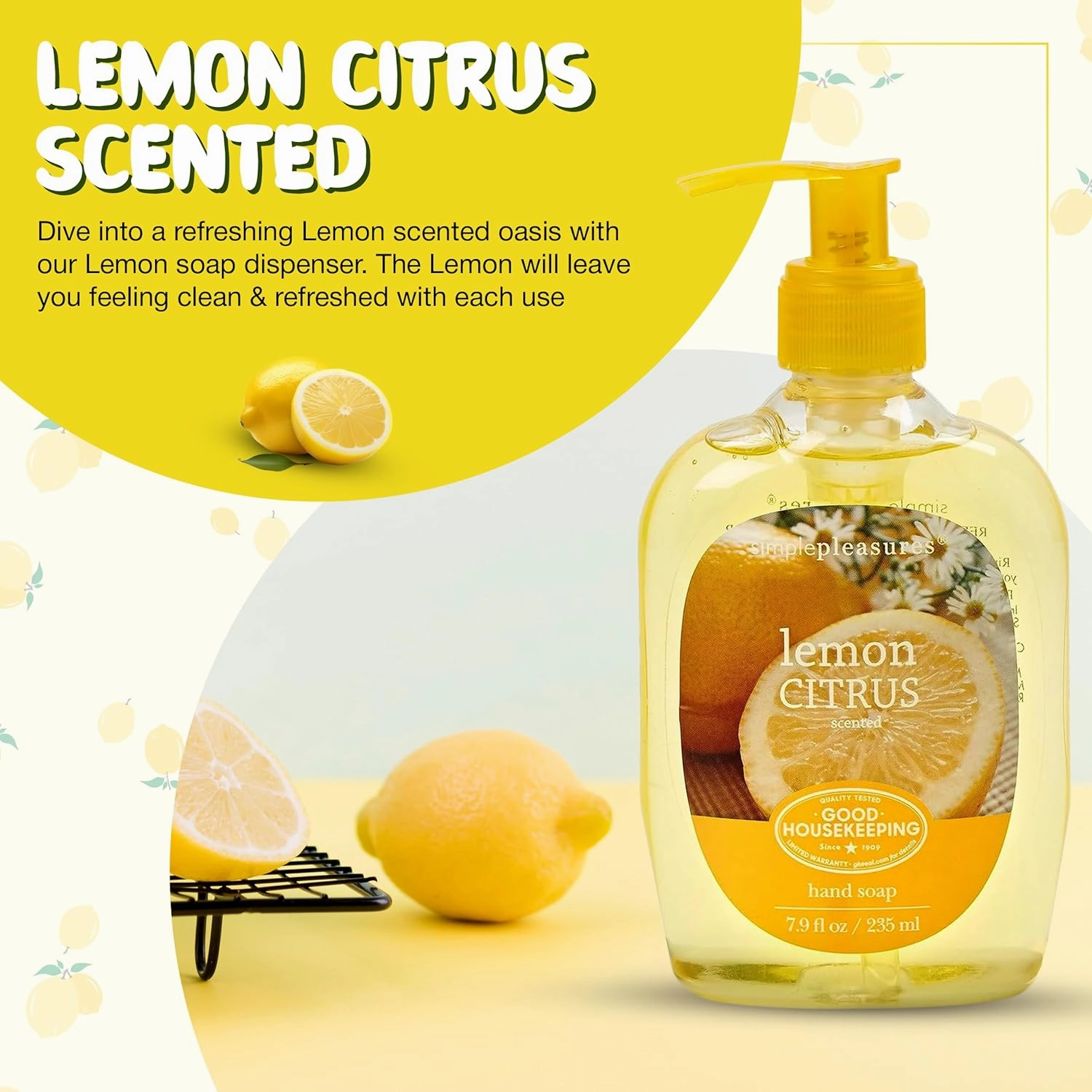 SIMPLE PLEASURES Premium Hand Soap Collection - Lemon Scent, 7.9 oz Bottle with Jumbo 59 oz Refill - Goodhousekeeping Seal Approved - Multiple Scents Lemon Hand Soap Dispenser Refills