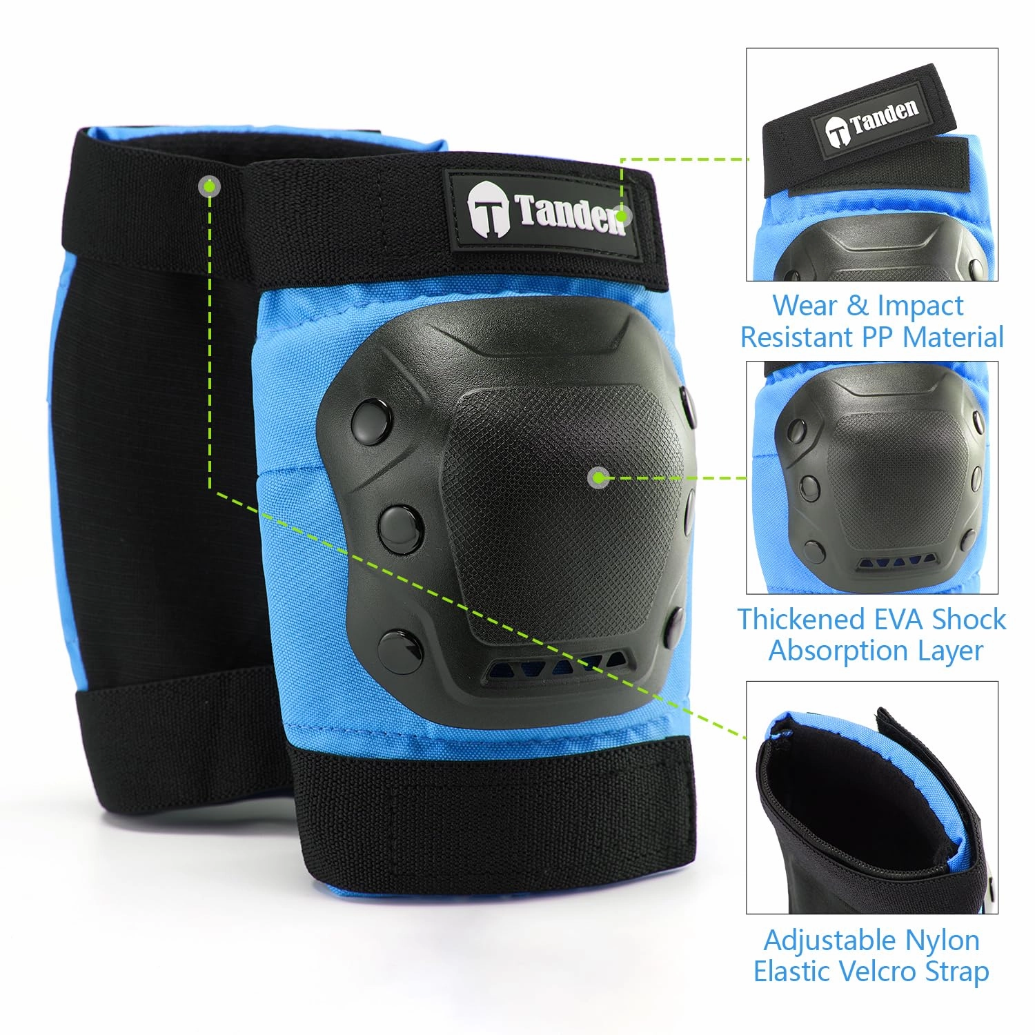 Skateboard Protective Gear Youth Knee and Elbow Pads Set, Wrist Guards for Roller Skating, Blue