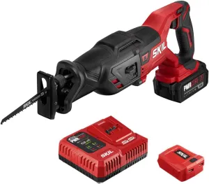 SKIL PWR CORE 20 Brushless 20V Reciprocating Saw Kit with 4.0Ah Battery, PWR JUMP Charger, and PWRAssist USB Adapter - RS5884-1A