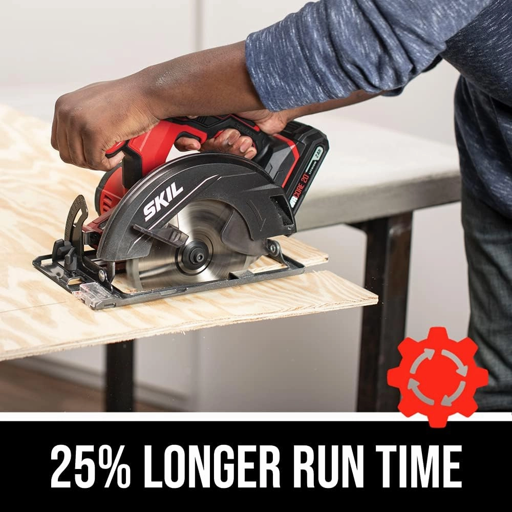 SKIL 20V 6-1/2 Inch Cordless Circular Saw Includes 2.0Ah PWR CORE 20 Lithium Battery and Charger - CR540602