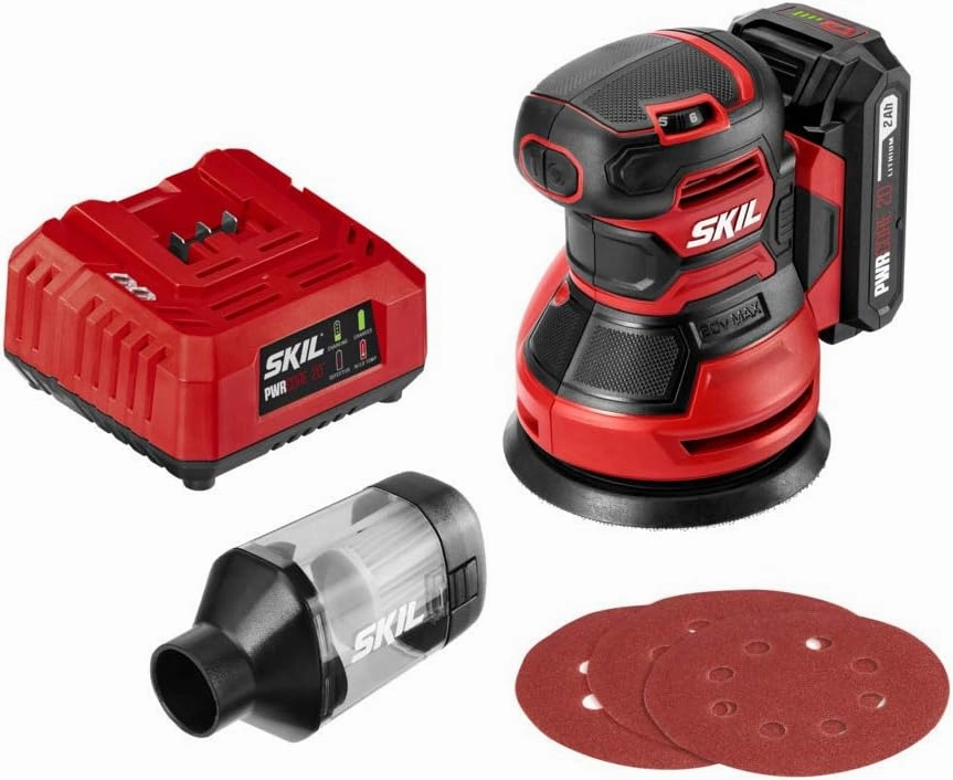 SKIL PWRCore 20 20V Brushed 5" Random Orbital Sander, Variable Speed, Includes 3pc Sandpaper, Dust Box, 2.0Ah Battery and Charger - SR6604B-10