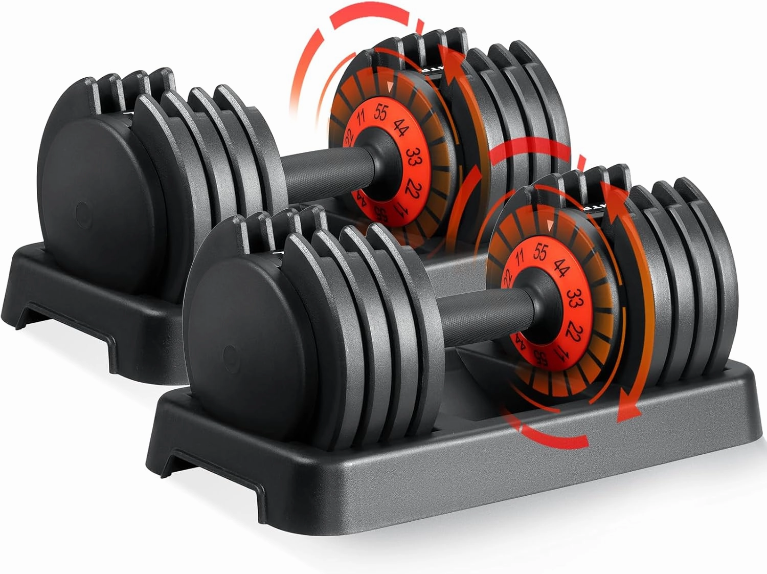SKOK 25/55 lbs Pair or Single Adjustable Dumbbells Set, Adjustable Weights Dumbbells Set for Men and Women with Anti-Slip Fast Adjust Weight by Turning Handle,Black Dumbbell with Tray