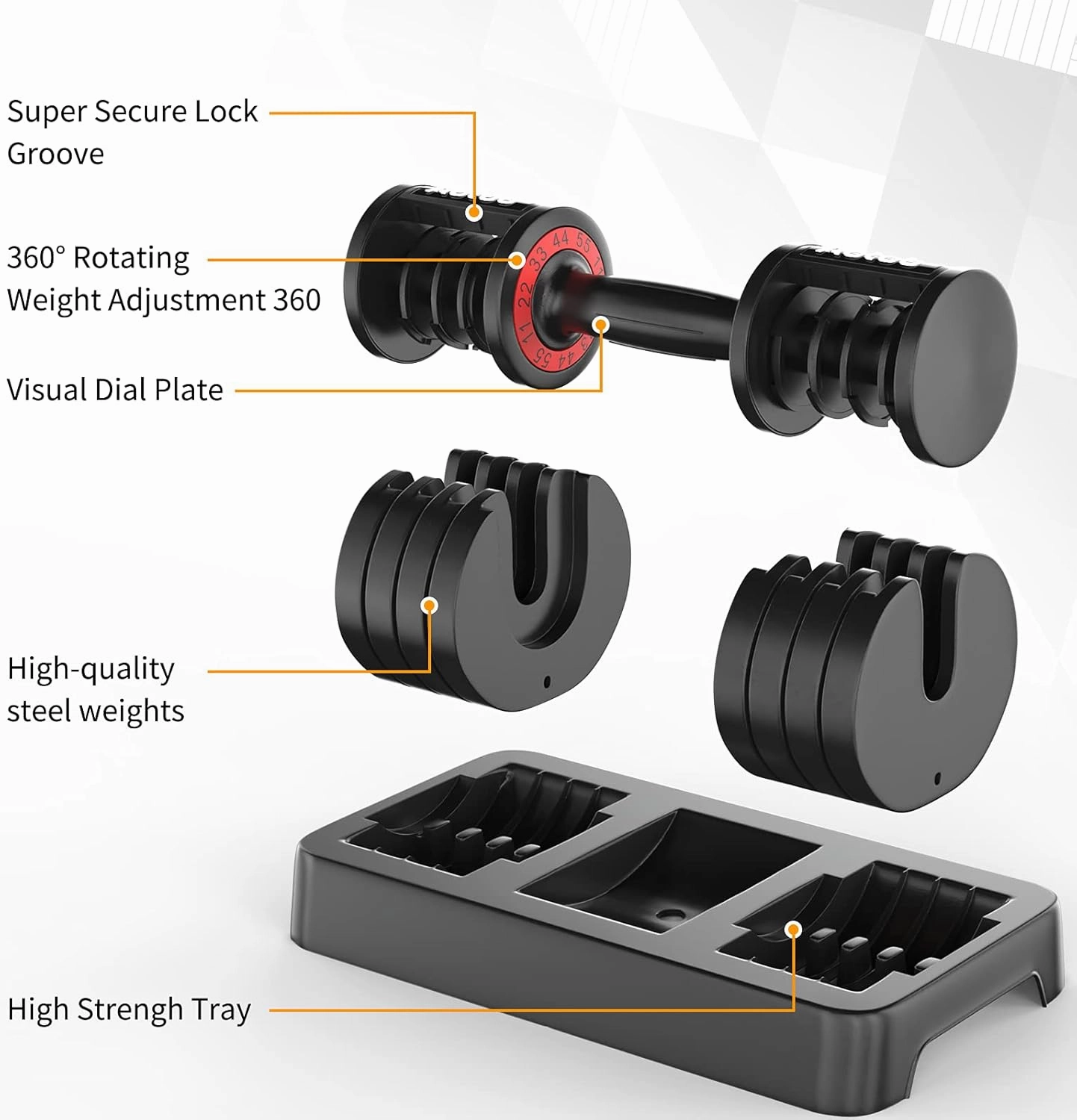 SKOK 25/55 lbs Pair or Single Adjustable Dumbbells Set, Adjustable Weights Dumbbells Set for Men and Women with Anti-Slip Fast Adjust Weight by Turning Handle,Black Dumbbell with Tray