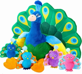 Skylety 18 Inch Peacock Stuffed Animal Large Plush Toys with 4 Little Babies Inside Mommy's Belly Stuffed Peacock Cuddly Soft Plushie Toys for Birthday Gifts Zoo Party Decor