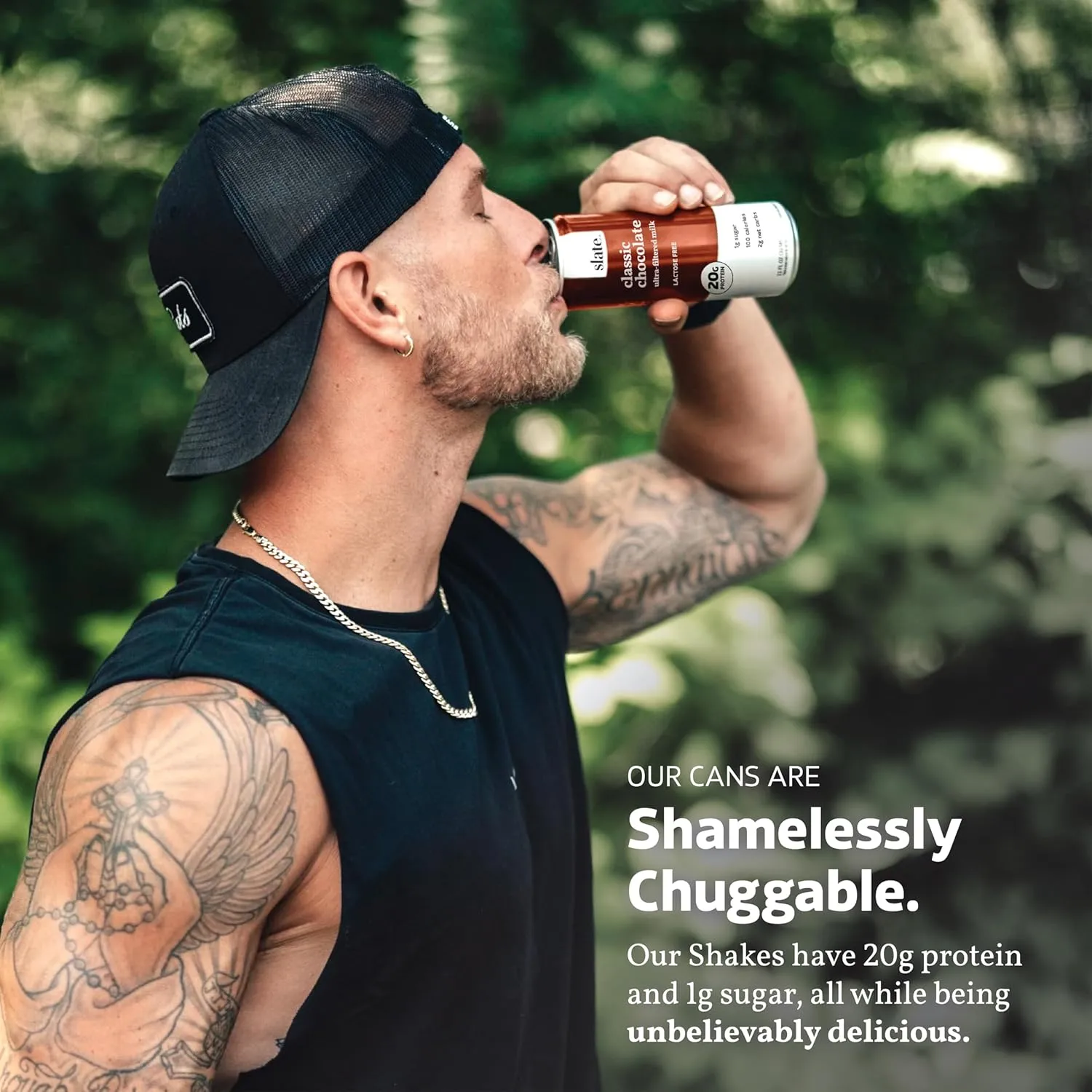 Slate Milk - High Protein Milk Shake - Classic Chocolate - Lactose Free, 20g Protein, 1g Sugar, 100 Calories, 2g Net Carbs, No Added Sugar - Natural, Breakfast Boost, Post Workout - 11 fl oz, 24 Cans