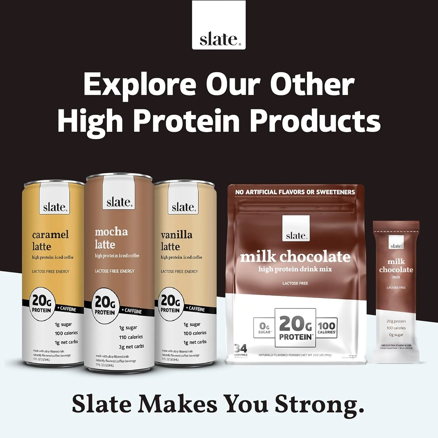 Slate Milk - High Protein Milk Shake - Core Variety Pack - Classic Chocolate, Dark Chocolate, French Vanilla - Lactose Free, 20g Protein, 1g Sugar, 100 Calories, 1-2g Net Carbs - 11 fl oz, 12 Cans
