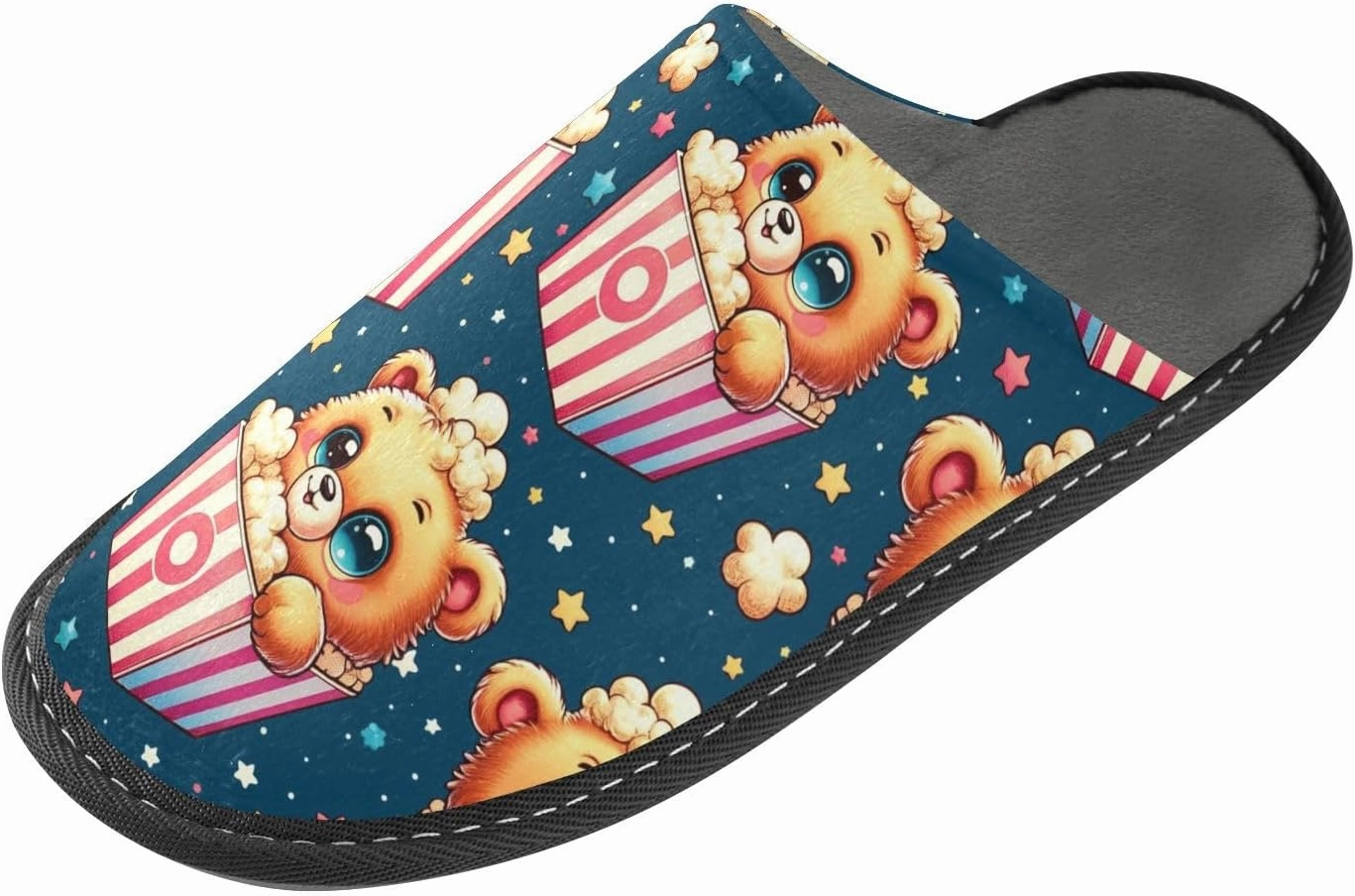 Slip-on Slippers Cute Bear Popcorn with Star Warm Cozy Slippers Lightweight Memory Foam Indoor House Shoes