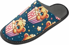 Slip-on Slippers Cute Bear Popcorn with Star Warm Cozy Slippers Lightweight Memory Foam Indoor House Shoes