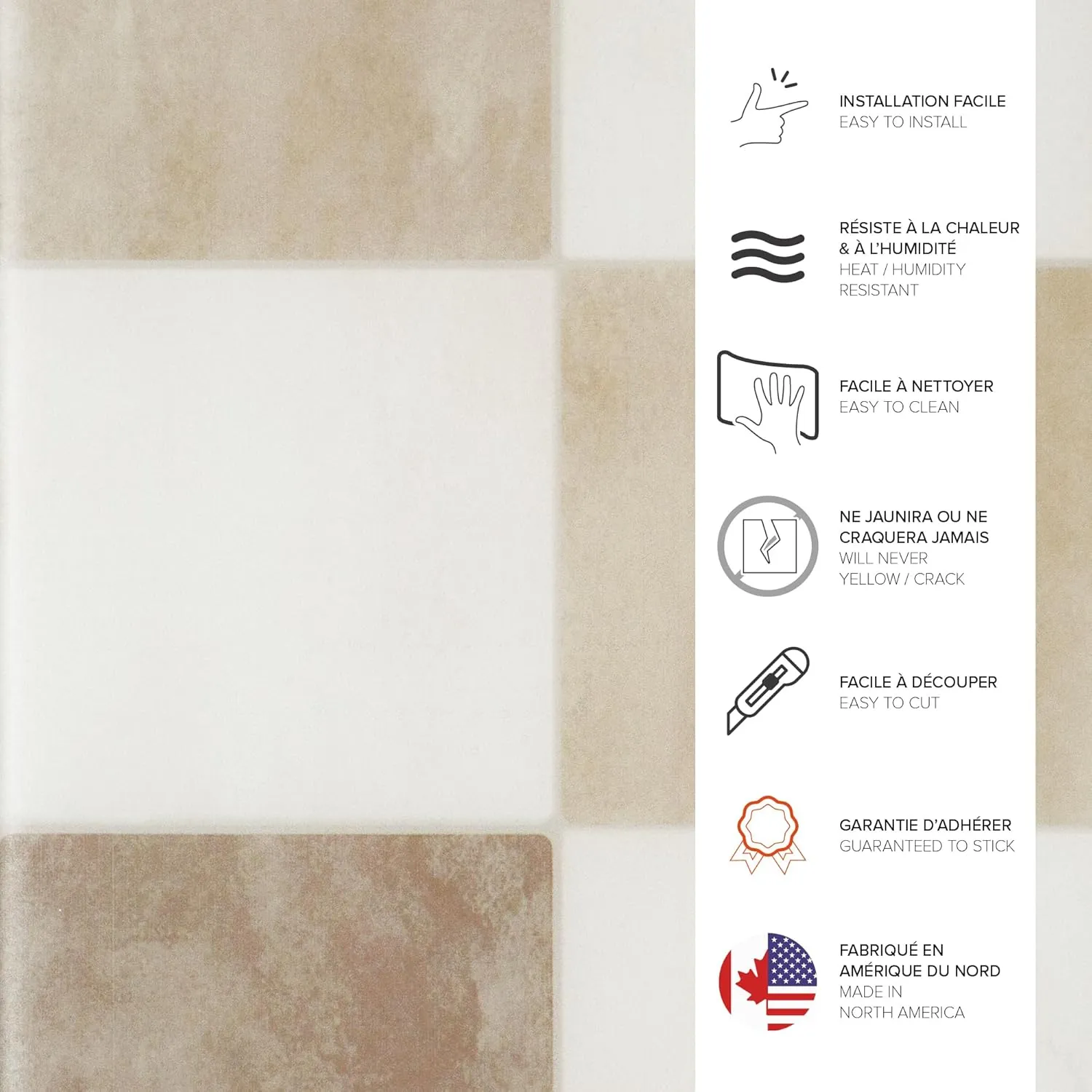 SMART TILES Peel and Stick Backsplash - 5 Sheets of 7,75" x 7,75" - 3D Adhesive Peel and Stick Tile Backsplash for Kitchen, Bathroom, Wall Tile, Checkered