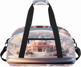Snowy Castle Gym Duffel Bag for Men Women 3D Crystal Ball Sports Tote Bag with Adjustable Shoulder Strap for Dance Gymnastics Traveling Outdoor Camping Overnight Stay