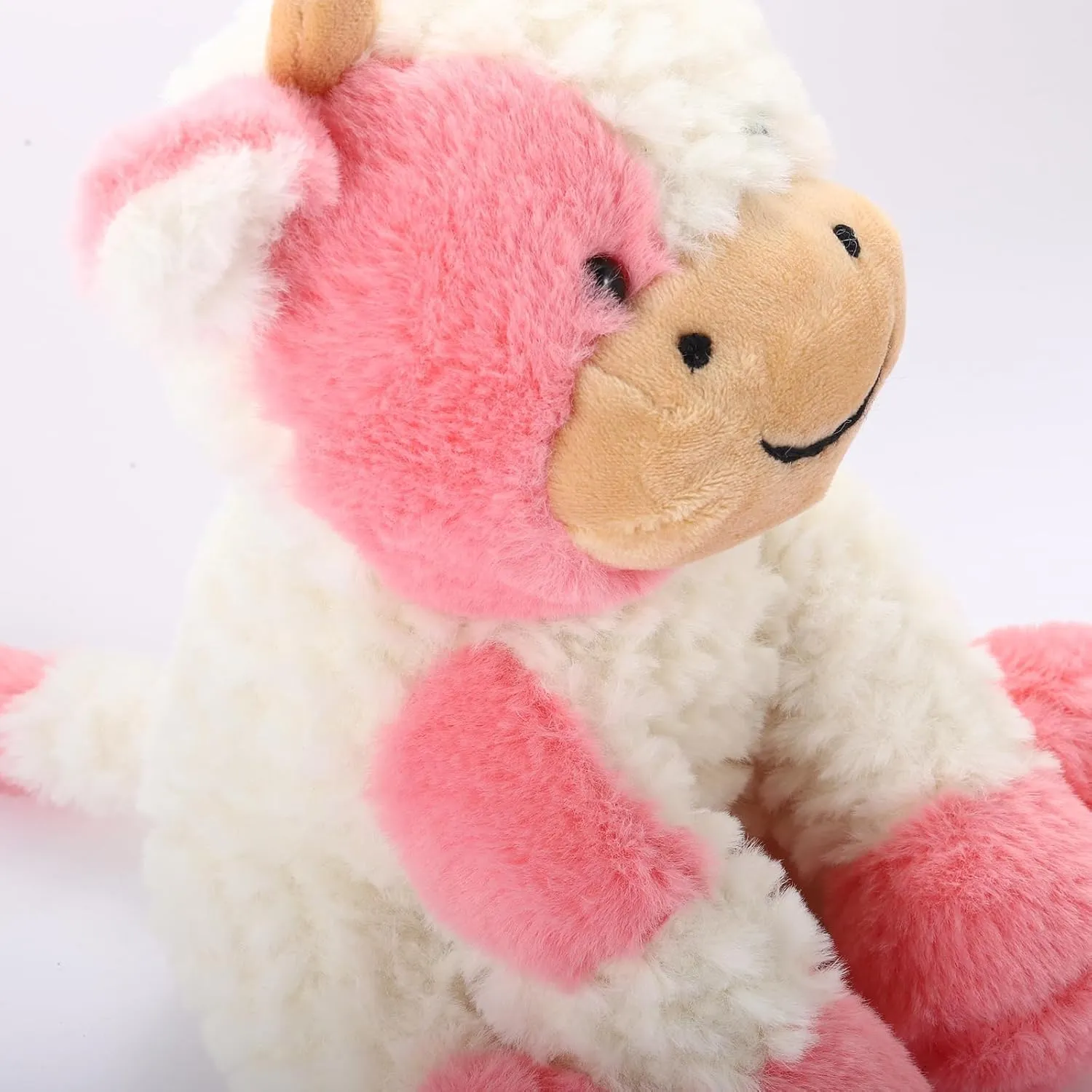 Soft Cuddly Sit Cow and Cow Keychain, Plush Animal Toy Great Gift for Kids (Black, Pink)