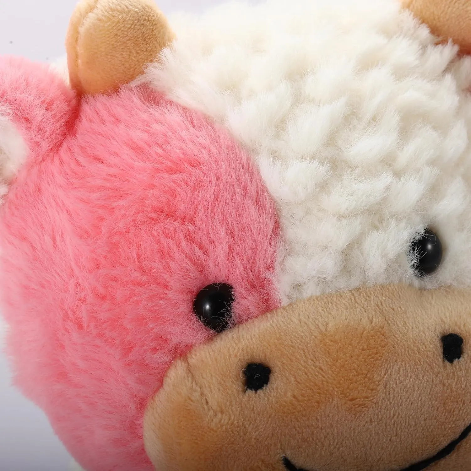 Soft Cuddly Sit Cow and Cow Keychain, Plush Animal Toy Great Gift for Kids (Black, Pink)
