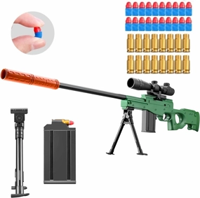 Soft Bullet Toy Gun Sniper Rifle with Scope Realistic Barrel Shell ejecting Foam Blaster Gun Dart Prop Backyard Outdoor Shooting Game for Boys Teens Adults Gifts Age 8-12 14 Years Old (Green)