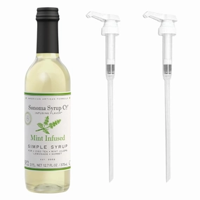 Sonoma Syrup Co Mint Infused Simple Syrup (12.7 Fl Oz)   White Simple Syrup Pumps (Pack of 2) for Coffee, Cocktails, Teas, and More
