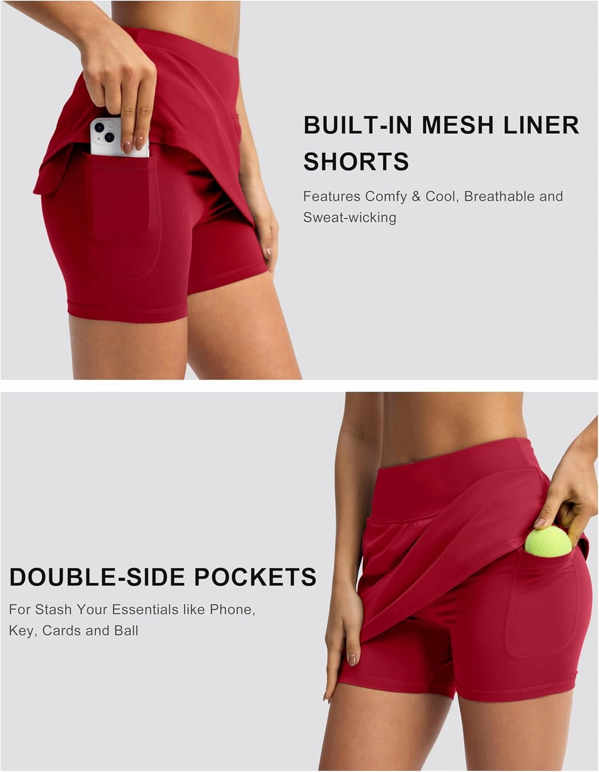 Soothfeel Golf Skorts Skirts for Women 7 Pockets High Waist Tennis Skirt with Shorts Underneath Athletic Workout Casual