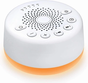 Sound Machine Easysleep White Noise Machine with 25 Soothing Sounds and Night Lights with Memory Function 32 Levels of Volume and 5 Sleep Timer Powered by AC or USB for Sleeping Relaxation (White)