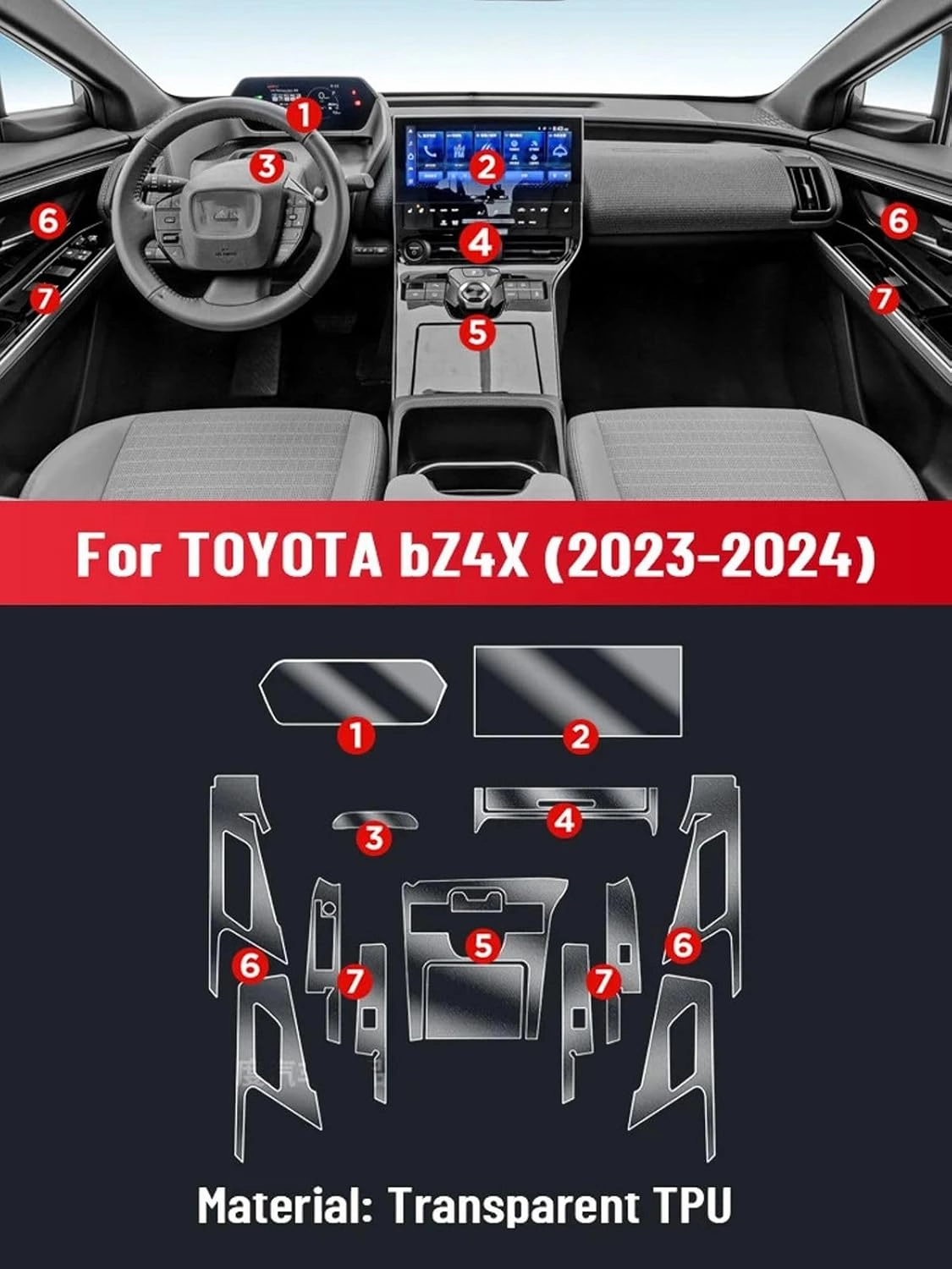 SPANN Car Interior Central Console Screen Gear Panel Navigation TPU Protective Film,Fit For TOYOTA BZ4X 2023 2024 Accessories