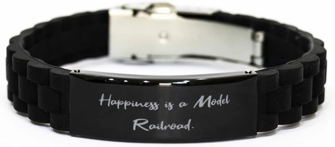 Special Model Railroads Gifts, Happiness is a Model Railroad, Fun Black Glidelock Clasp Bracelet for Friends from Friends, Model Train Set, Toy Trains, Train Tracks, Railroad Toys, Electric Trains,