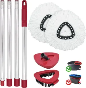 Spin Mop Head Replacement, Base, Mop Handle for Oceda EasyWring - Include 2 Microfiber Refills, 4-Section 30-59in Handle, 1 Cover and 1 Scrubber (1-Tank System)