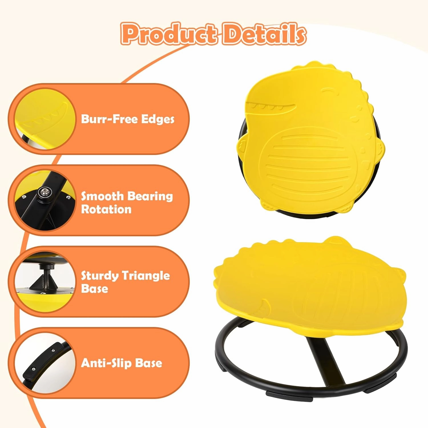 Spinning Chair for Kids, Sensory Integration Training Swivel Chair for Children with Autism & ADHD, for Balance & Body Coordination Training, Yellow Dinosaur
