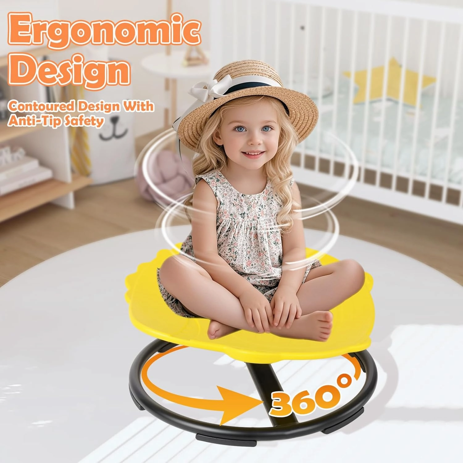 Spinning Chair for Kids, Sensory Integration Training Swivel Chair for Children with Autism & ADHD, for Balance & Body Coordination Training, Yellow Dinosaur