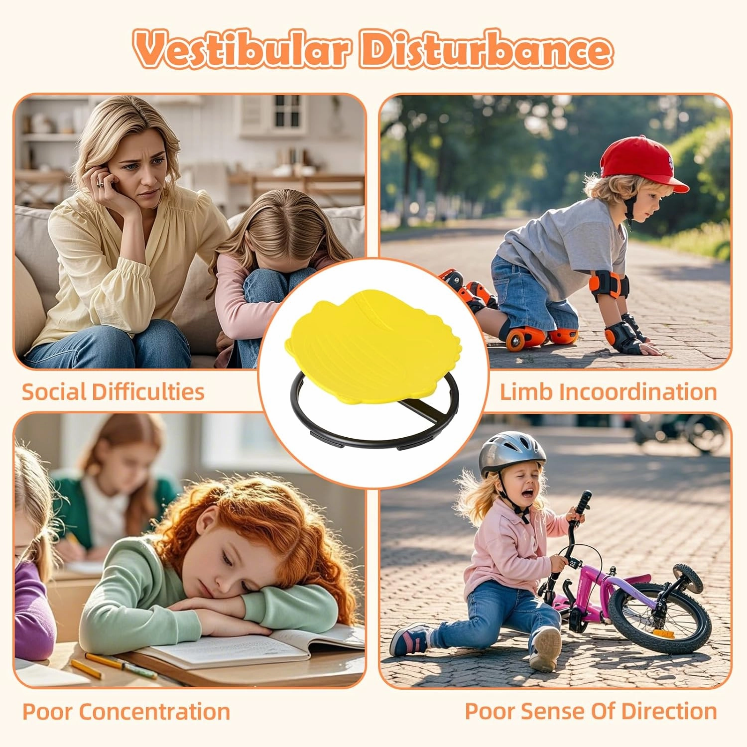Spinning Chair for Kids, Sensory Integration Training Swivel Chair for Children with Autism & ADHD, for Balance & Body Coordination Training, Yellow Dinosaur
