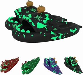 Spooky Shark Slides Glow In The Dark, Cloud Shark Slides Adult 3D Cartoon Christmas Shark Slippers for Men Women