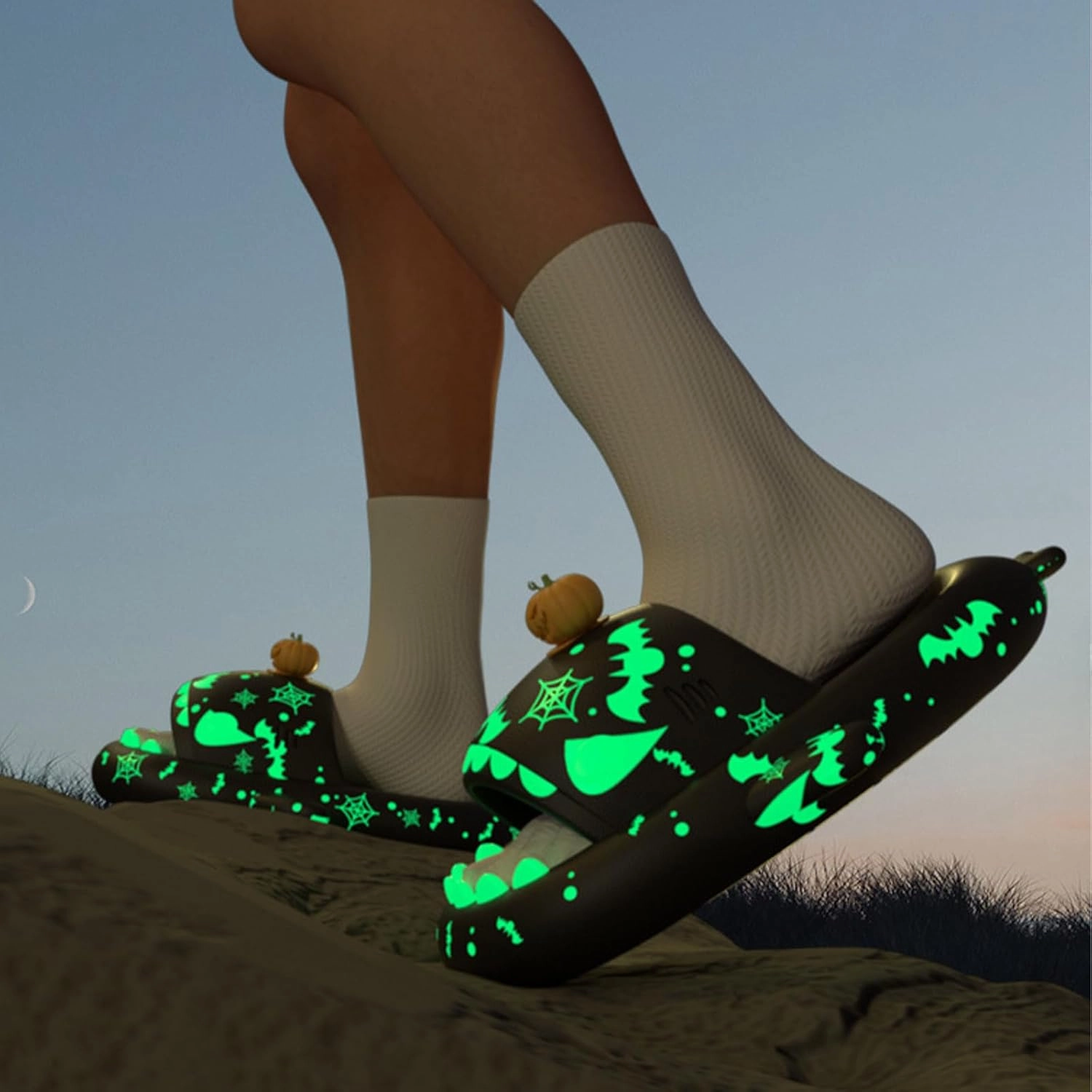 Spooky Shark Slides Glow in The Dark Cloud Shark Slides Glow in The Dark 3D Cartoon Halloween Christmas Shark Slippers