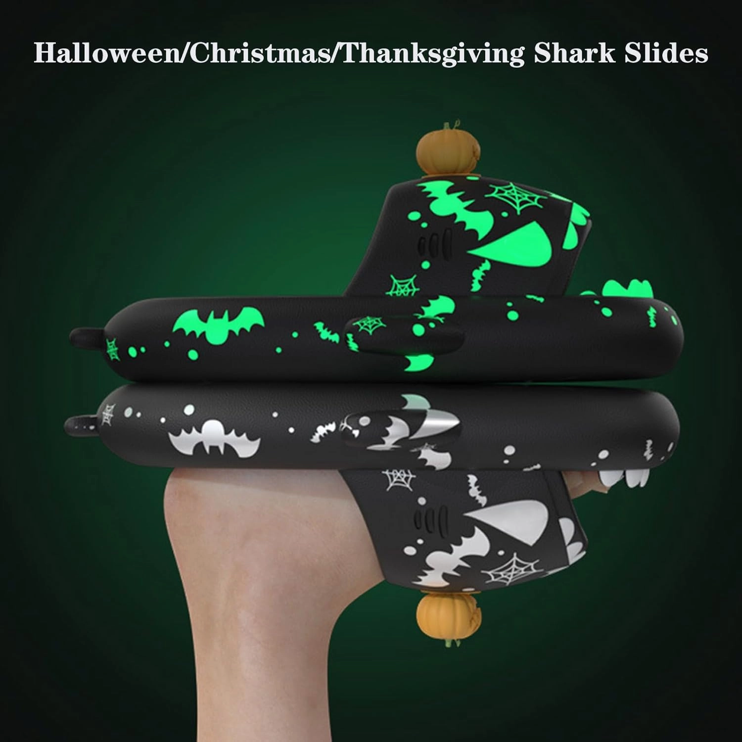 Spooky Shark Slides Glow in The Dark Cloud Shark Slides Glow in The Dark 3D Cartoon Halloween Christmas Shark Slippers