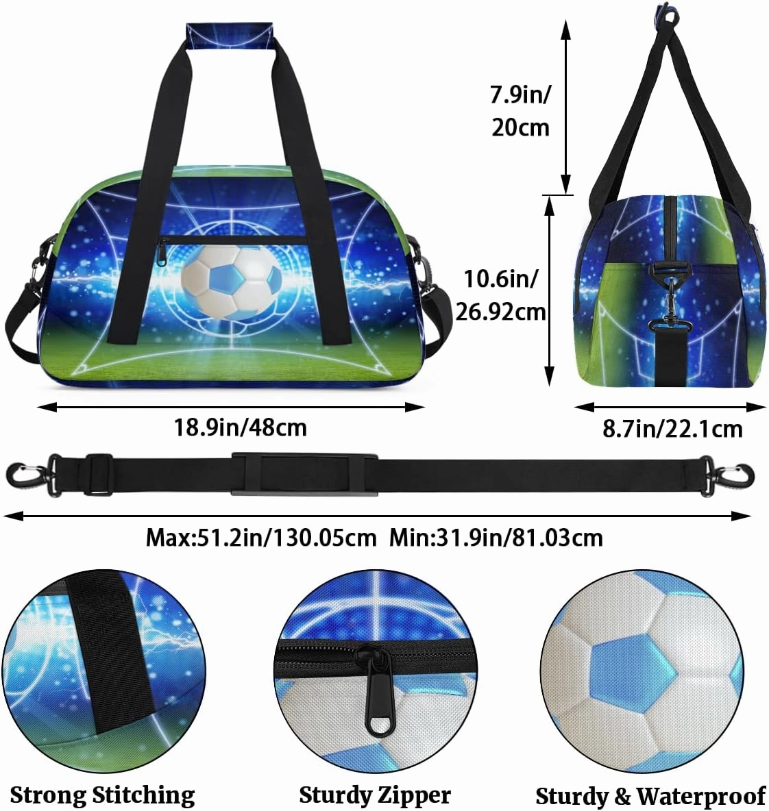 Sport Ball Football Kids Overnighter Duffel Bags for Boys, Carry-On Size Sports Gym Bag with Front Zipper Pocket for School Practice or Overnight Travel Weekender Sleepover Tote Bag