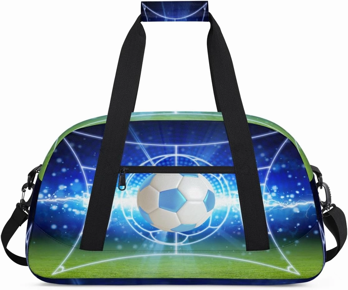 Sport Ball Football Kids Overnighter Duffel Bags for Boys, Carry-On Size Sports Gym Bag with Front Zipper Pocket for School Practice or Overnight Travel Weekender Sleepover Tote Bag