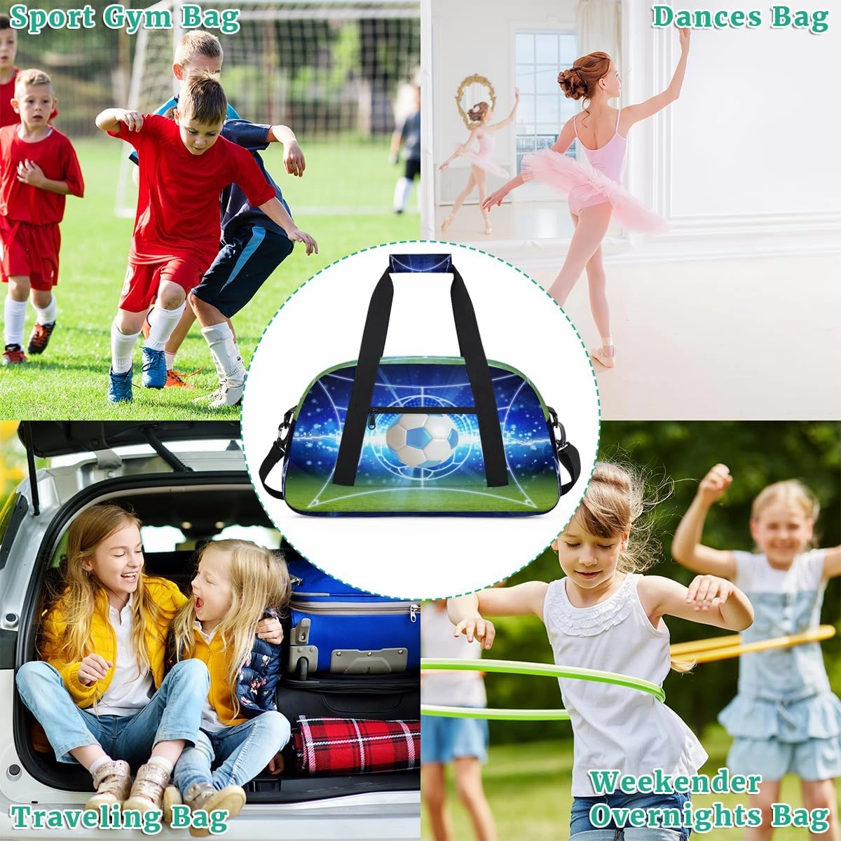 Sport Ball Football Kids Overnighter Duffel Bags for Boys, Carry-On Size Sports Gym Bag with Front Zipper Pocket for School Practice or Overnight Travel Weekender Sleepover Tote Bag