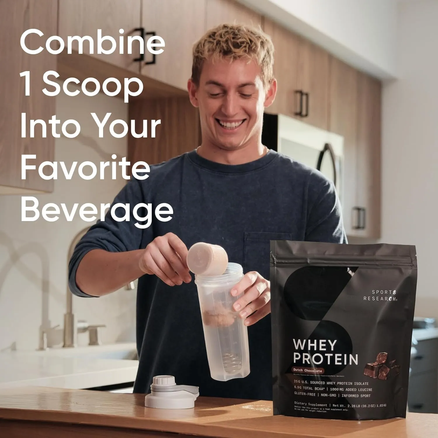 Sports Research Whey Protein - Sports Nutrition Whey Isolate Protein Powder for Lean Muscle Building & Workout Recovery - 5 lb Bag Bulk Protein Powder 25g per Serving - Dutch Chocolate, 56 Servings