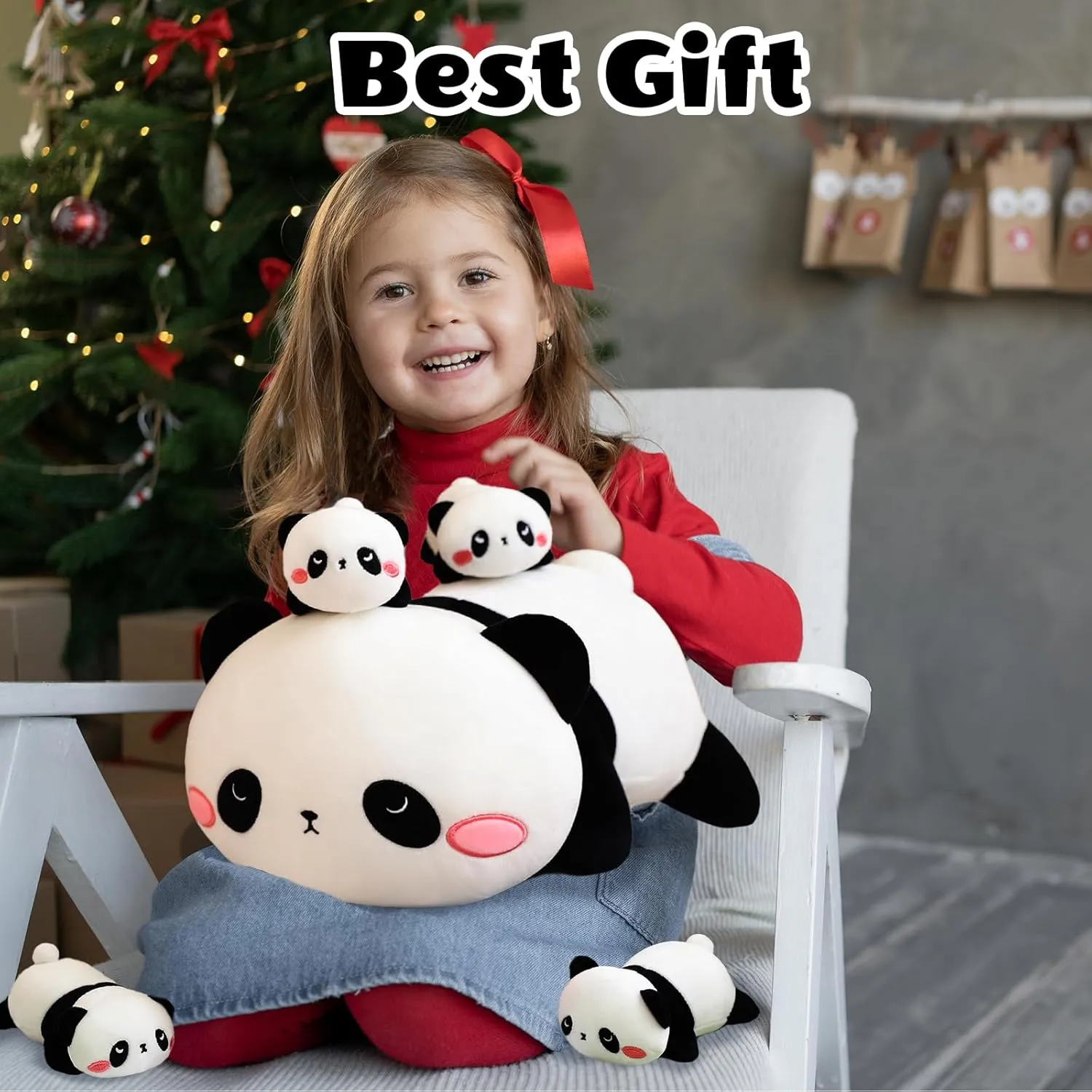 SQEQE Panda Stuffed Animals with Babies Inside Belly - 1 Mommy Stuffed Panda with 4 Cute Babies Plushie Gifts Ideal for Kids and Adults