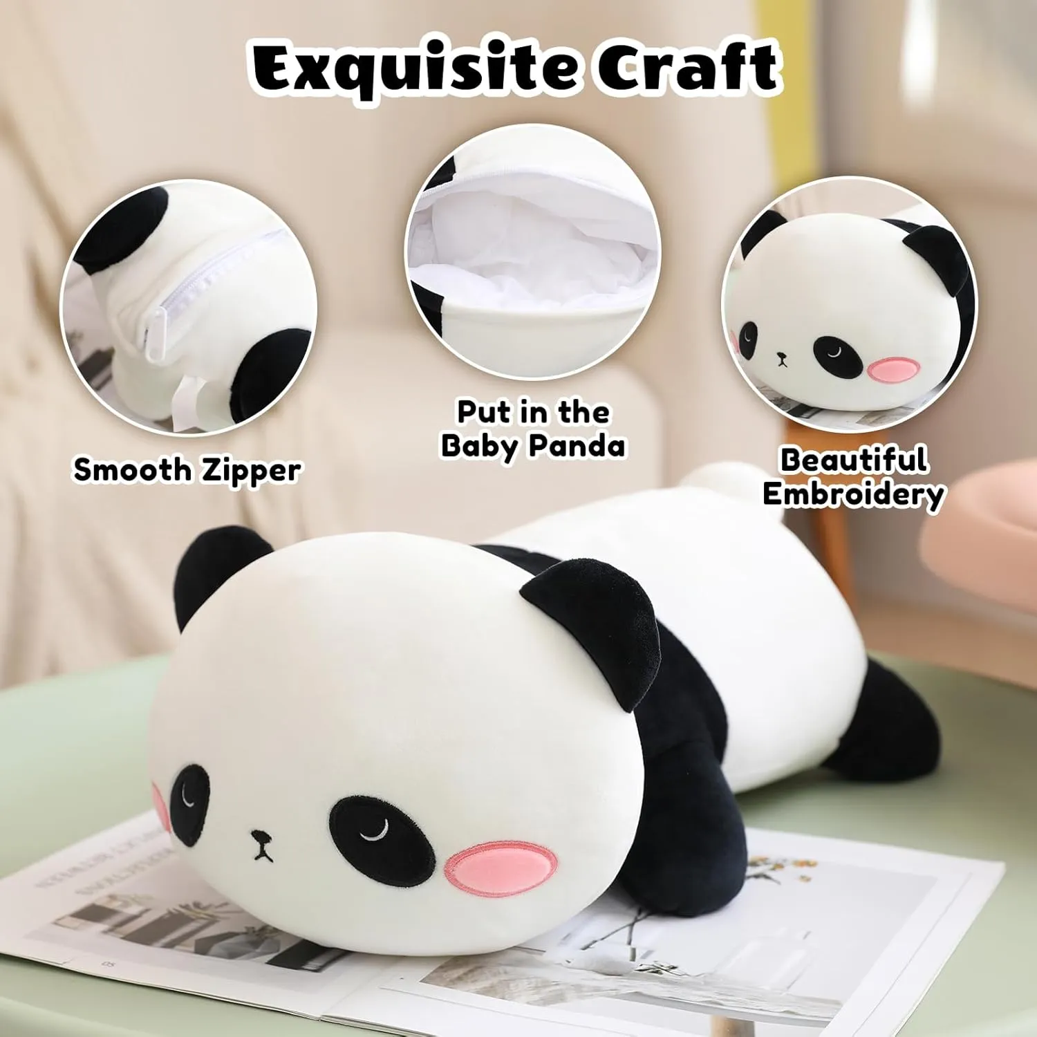 SQEQE Panda Stuffed Animals with Babies Inside Belly - 1 Mommy Stuffed Panda with 4 Cute Babies Plushie Gifts Ideal for Kids and Adults