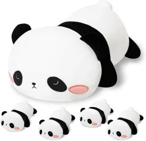 SQEQE Panda Stuffed Animals with Babies Inside Belly - 1 Mommy Stuffed Panda with 4 Cute Babies Plushie Gifts Ideal for Kids and Adults