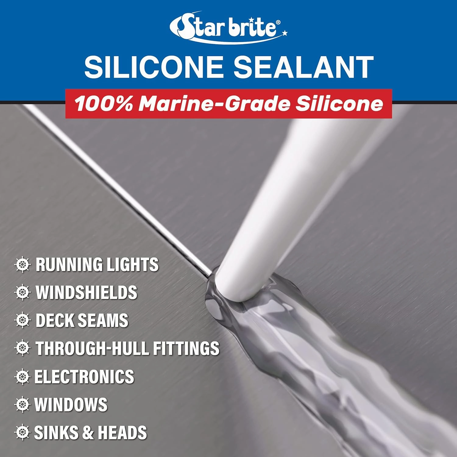 STAR BRITE Marine Silicone Sealant - Clear 10.1 Oz - Waterproof, Durable, UV Resistant, for Fiberglass, Metal, Wood, Glass, Ceramic & More (082122)