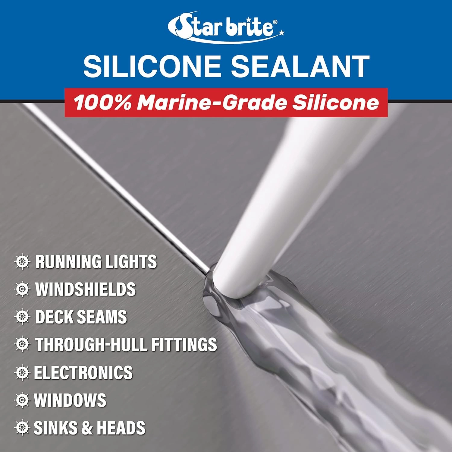 STAR BRITE Marine Silicone Sealant - Clear 10.1 Oz - Waterproof, Durable, UV Resistant, for Fiberglass, Metal, Wood, Glass, Ceramic & More (082122)